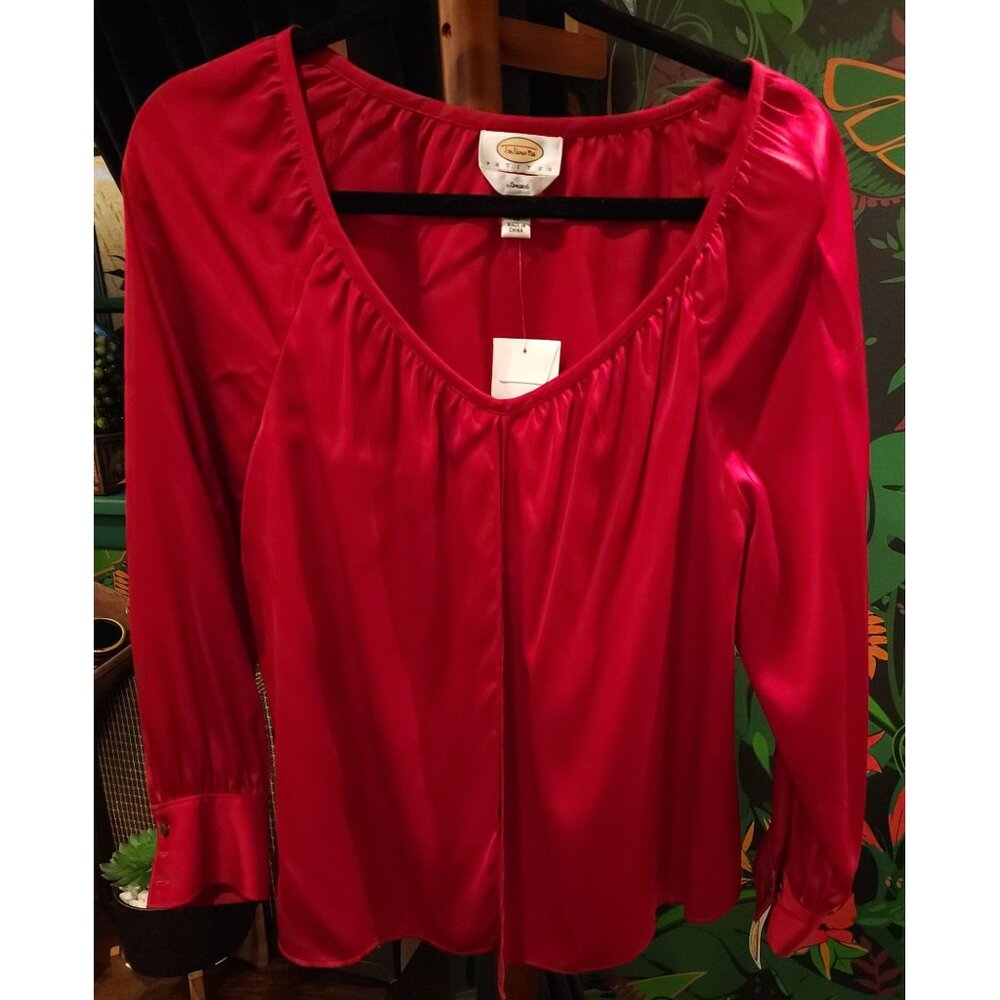 VINTAGE NEW Talbots Petites Red Stretch Silk Blend Blouse Size 10 Classic